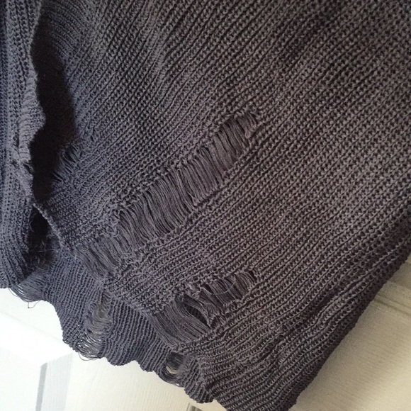 Wishlist Charcoal Cozy Long Grey Distressed Open Front Long Sleeve Cardigan, M/L - Picture 4 of 6